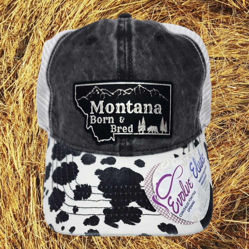 Montana Born & Bred Cow Print Ponytail Cap